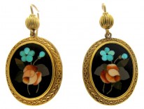 Pietra Dura Victorian 15ct Gold Earrings