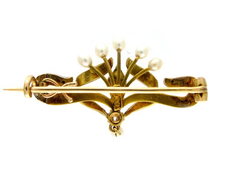 Enamel 14ct Gold Art Nouveau Brooch