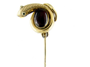 Victorian Cabochon Garnet 15ct Gold Snake Tie Pin Victorian Cabochon Garnet 15ct Gold Snake Tie Pin
