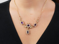 Amethyst & Natural Split Pearl 15ct Gold Necklace