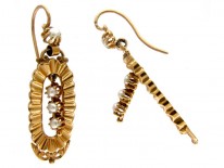 French 18ct Gold & Natural Pearl Drop Earrings