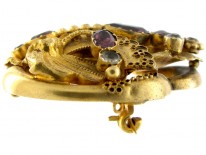 Garnet & Crystal Gold Brooch