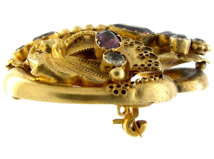 Garnet & Crystal Gold Brooch