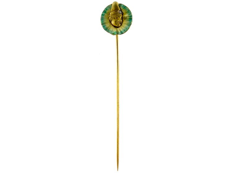 18ct Gold Enamel Pierrot Tie Pin
