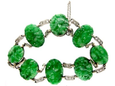 Jade & Diamond 18ct White Gold Bracelet