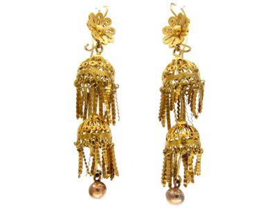 Georgian Filigree 18ct Gold Drop Earrings