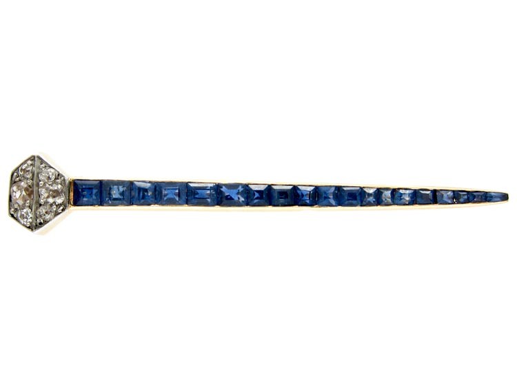 Horseshoe Nail Sapphire & Diamond Brooch
