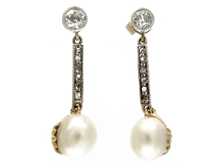 Edwardian Pearl & Diamond Drop Earrings