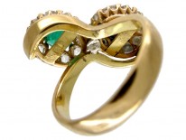 Russian Emerald, Sapphire & Rose Diamond Double Cluster Ring