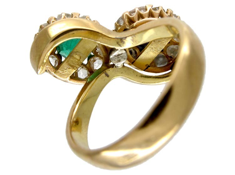 Russian Emerald, Sapphire & Rose Diamond Double Cluster Ring