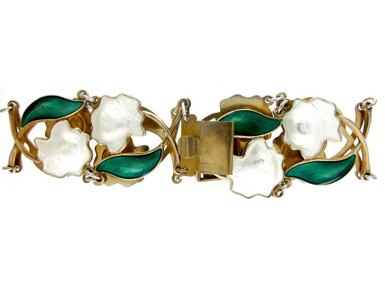 Silver Enamel Roses Bracelet