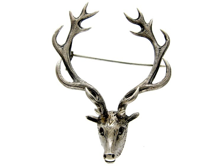 Scottish Silver Stag's Head Brooch