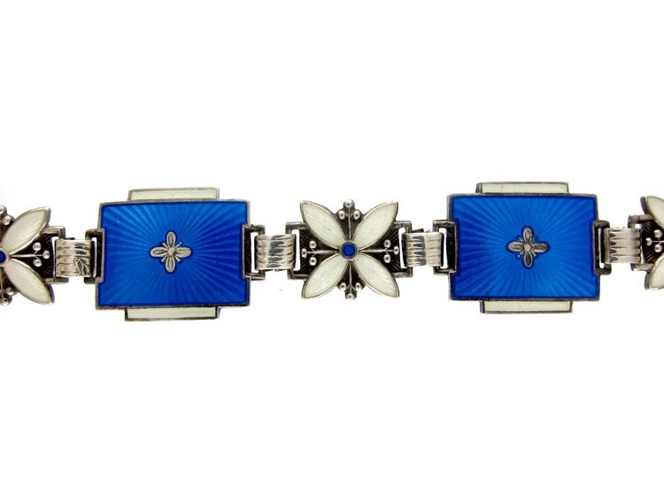 Silver Blue & White Enamel Bracelet