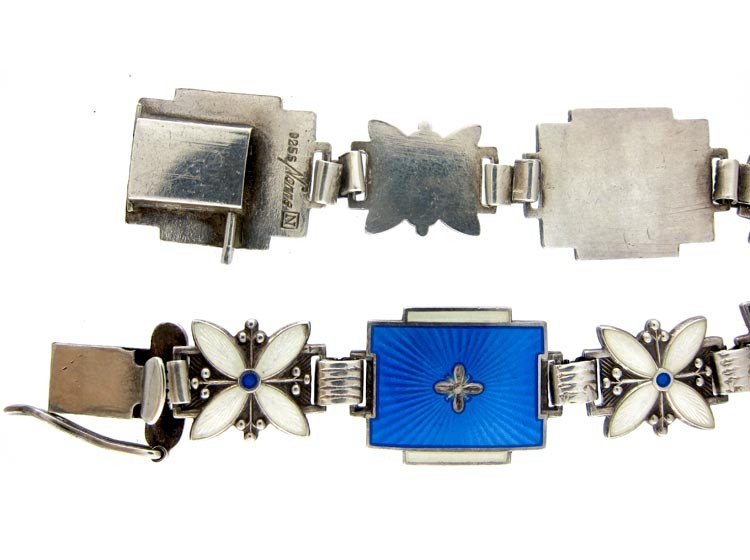 Silver Blue & White Enamel Bracelet