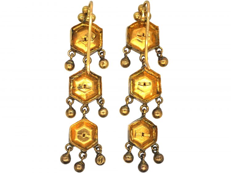 Early 19th Century Swiss Enamel Triple Gold Drop Earrings