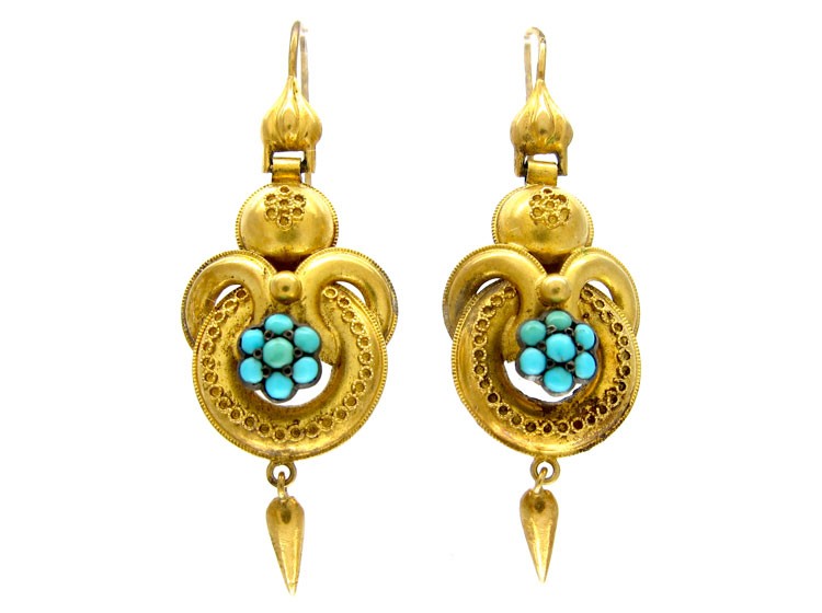 Victorian Gold & Turquoise Drop Earrings