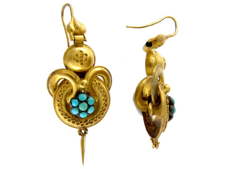 Victorian Gold & Turquoise Drop Earrings