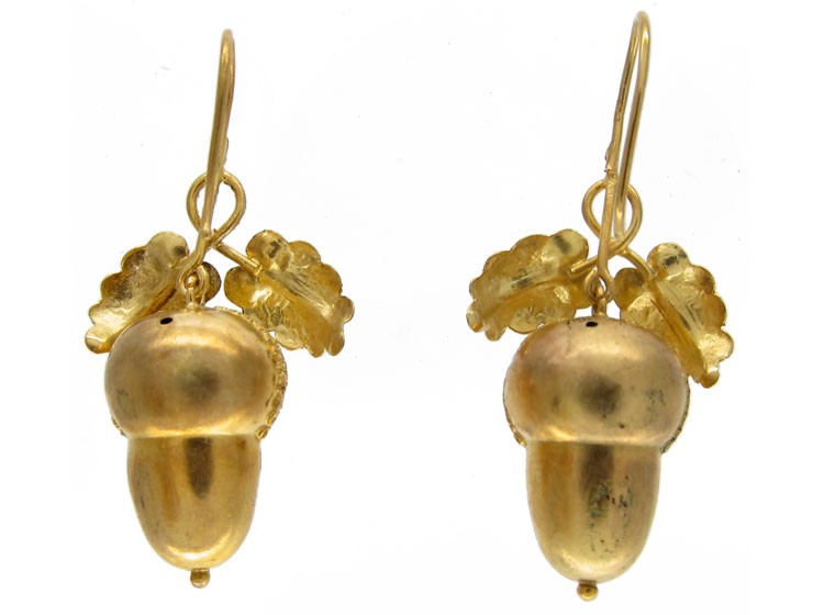 Victorian Acorn Drop Gold Earrings