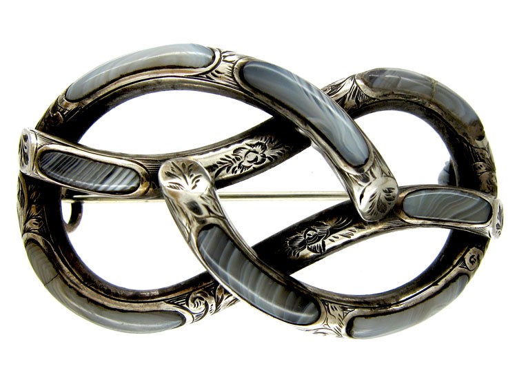 Scottish Silver & Grey Agate Brooch