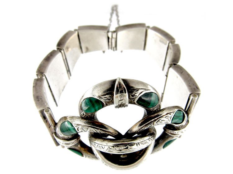 Scottish Silver & Malachite Knot Bracelet