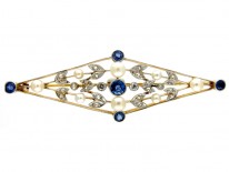 Edwardian 15ct Gold & Platinum Brooch set with Sapphires & Diamonds