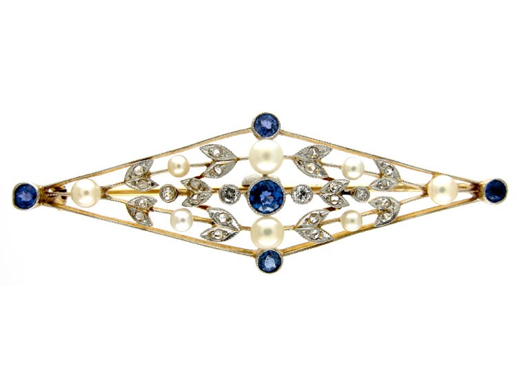 Edwardian 15ct Gold & Platinum Brooch set with Sapphires & Diamonds
