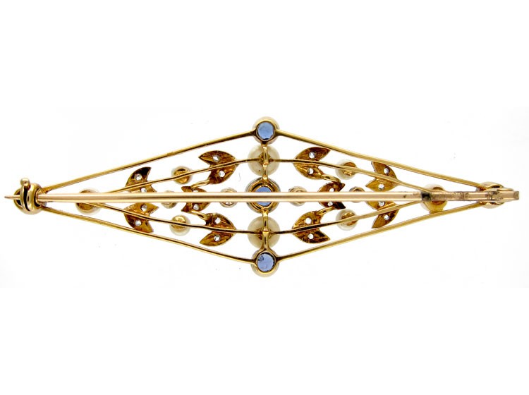 Edwardian 15ct Gold & Platinum Brooch set with Sapphires & Diamonds