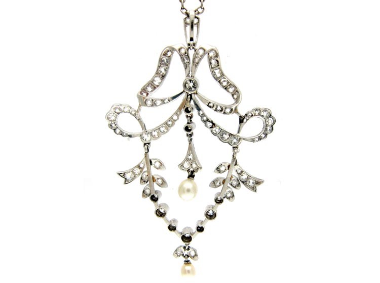 Edwardian Diamond & Platinum Pendant on Chain