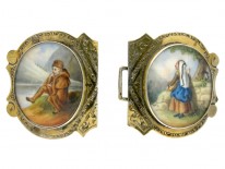 Victorian Silver Buckle with Double Miniature of Figures in a Mountainous Landscape