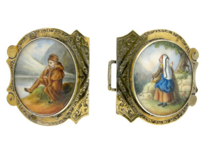 Victorian Silver Buckle with Double Miniature of Figures in a Mountainous Landscape