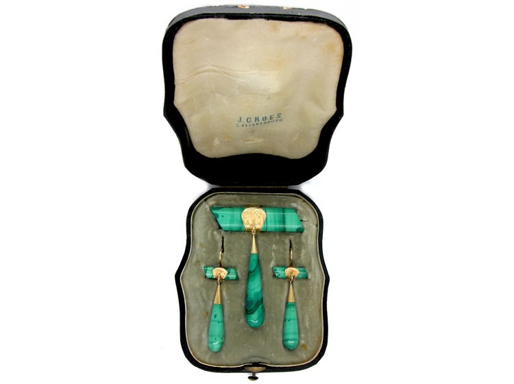 Russian Malachite Brooch & Earrings