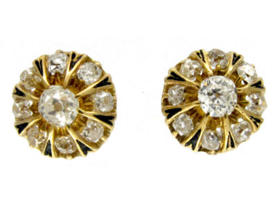 French Diamond & Enamel Cluster Earrings