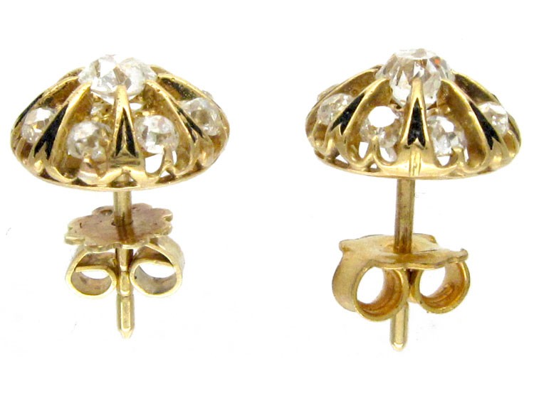 French Diamond & Enamel Cluster Earrings
