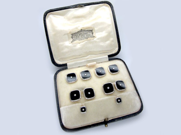18ct Gold & Platinum Onyx & Diamond Dress Set