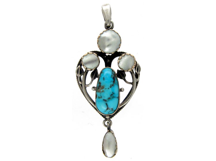 Arts & Crafts Turquoise Pendant Attributed To John Paul Cooper