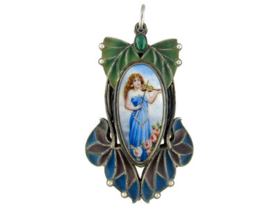 Art Nouveau Plique-à-Jour Silver Pendant