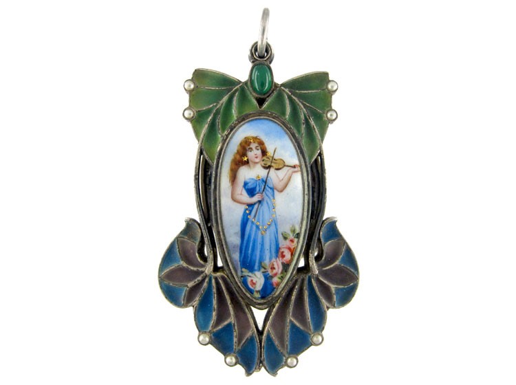 Art Nouveau Plique-à-Jour Silver Pendant