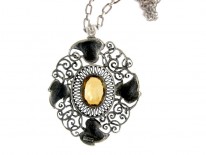 Art Nouveau Silver & Citrine Pendant on Silver Chain by Theodor Fahrner