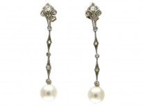 Diamond Pearl Drop Earrings
