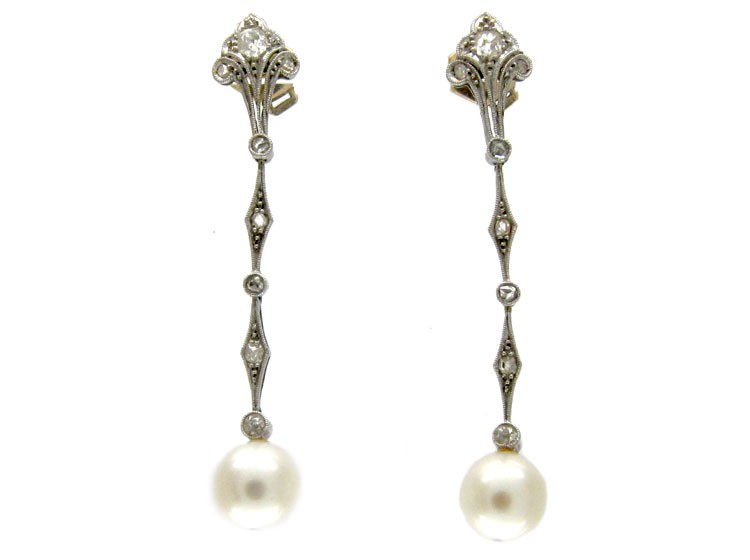 Diamond Pearl Drop Earrings