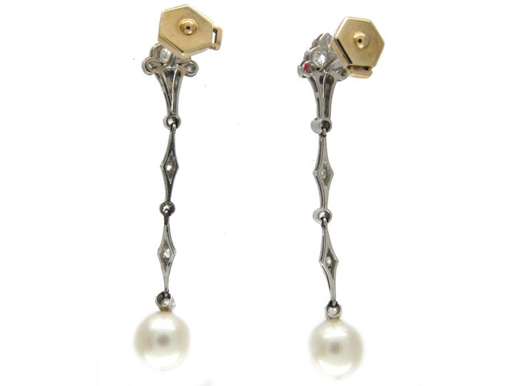 Diamond Pearl Drop Earrings