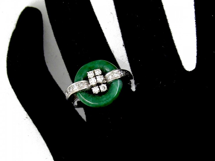 Jade & Diamond Art Deco Ring