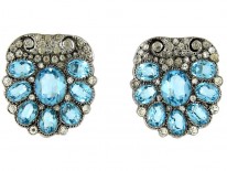 Pair Silver & Paste Art Deco Clips