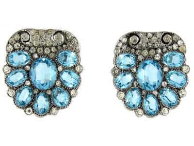 Pair Silver & Paste Art Deco Clips