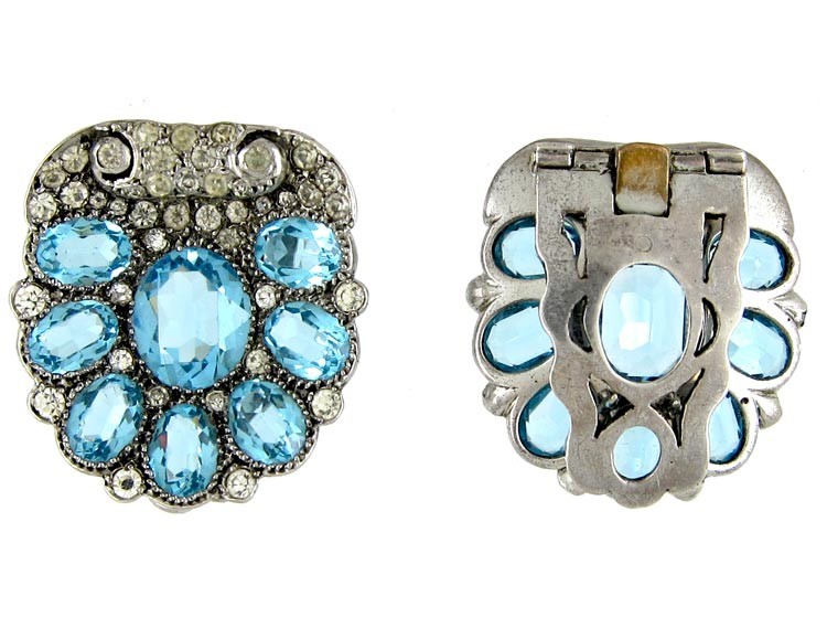 Pair Silver & Paste Art Deco Clips