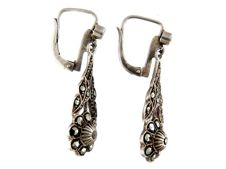 Marcasite Flower Drop Earrings