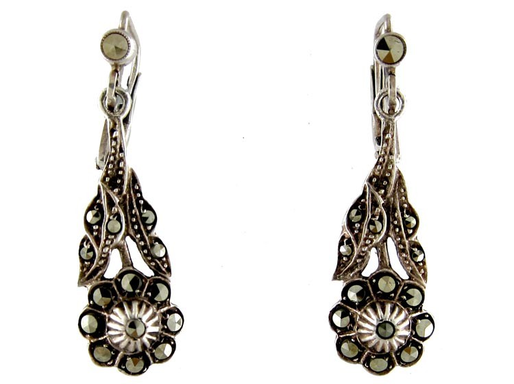 Marcasite Flower Drop Earrings