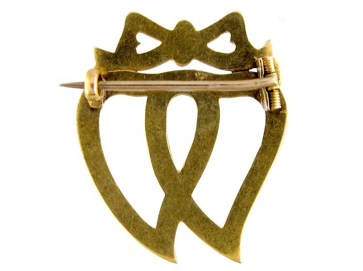 Gold Double Heart Brooch
