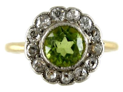 Peridot & Diamond Cluster Ring