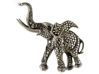 Silver & Marcasite Elephant Brooch